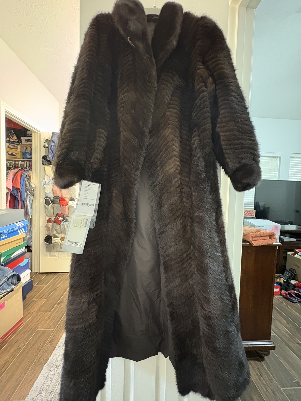 Men's Dark Brown Full-Length Faux Fur Coat - Classic Winter Outerwear